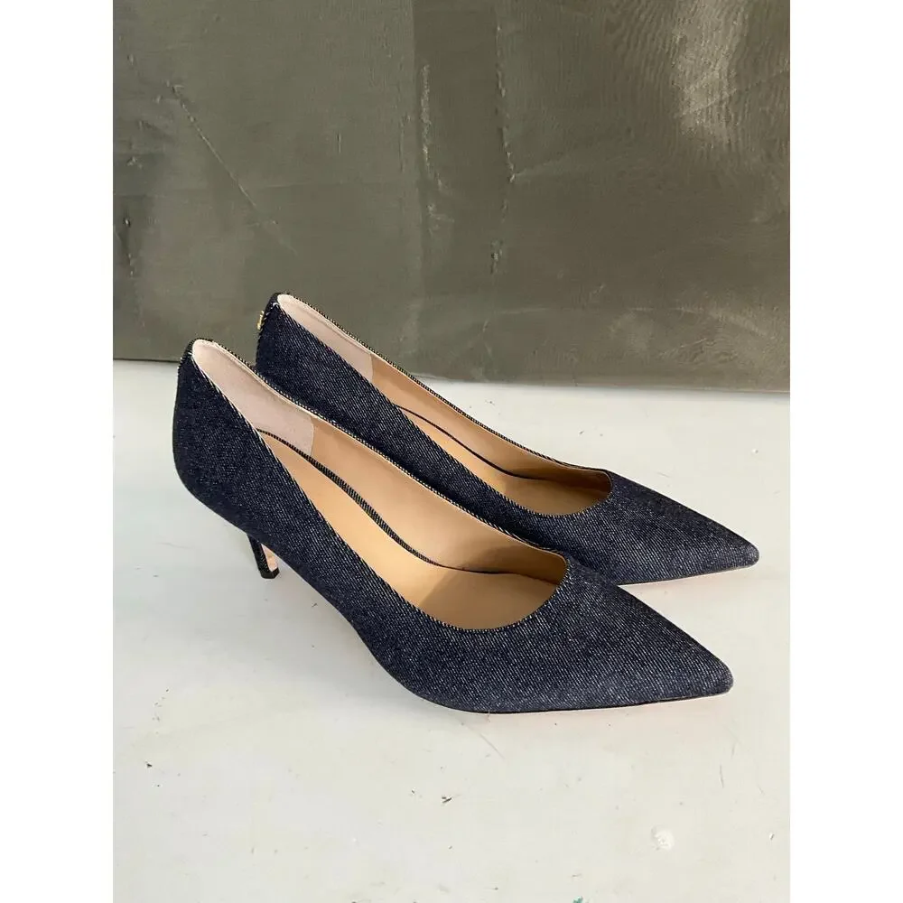 Ralph Lauren Lanette Dark Denim-Effect Pointed Kitten Heels